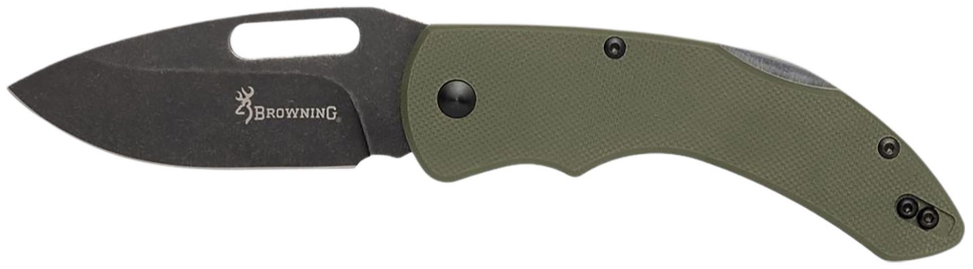 Browning Hidden Hollow Drop Point EDC Knife w/OD Green Handle (3220506)