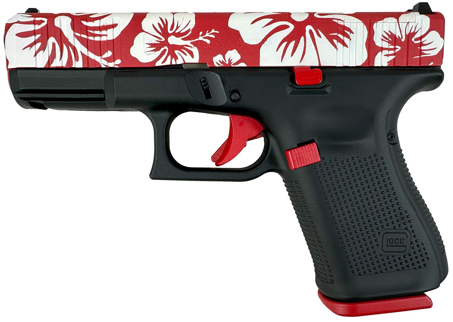 Glock G19 Gen5 MOS Pistol PA195S204MOSNHIB, 9mm Luger, 4.02in, Interchangeable Backstrap, Black Cerakote w/Red Accents Finish, 15 Rds