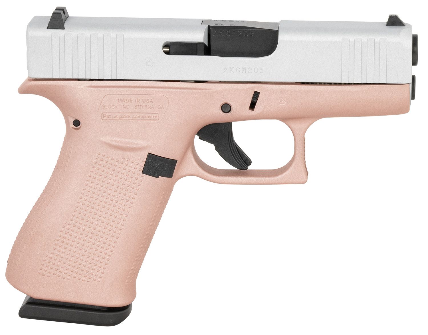 Glock G43 Pistol UX4350204RGFCSS, 9mm Luger, 3.41in, Textured Polymer Grips, Rose Gold Finish, 10 Rds