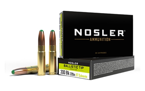 Nosler Suppressor Ready Ballistic Tip Hunting Rifle Ammunition .300 Blackout 220gr PT 1020 fps 20/ct 61050