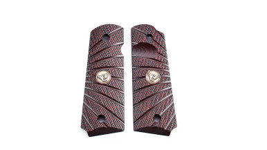 Wilson Combat Black Cherry Starburst G10 Grips 738-FS-BB-BC | Aggressive Texture Beveled Bottom for Full-Size 1911 Commander