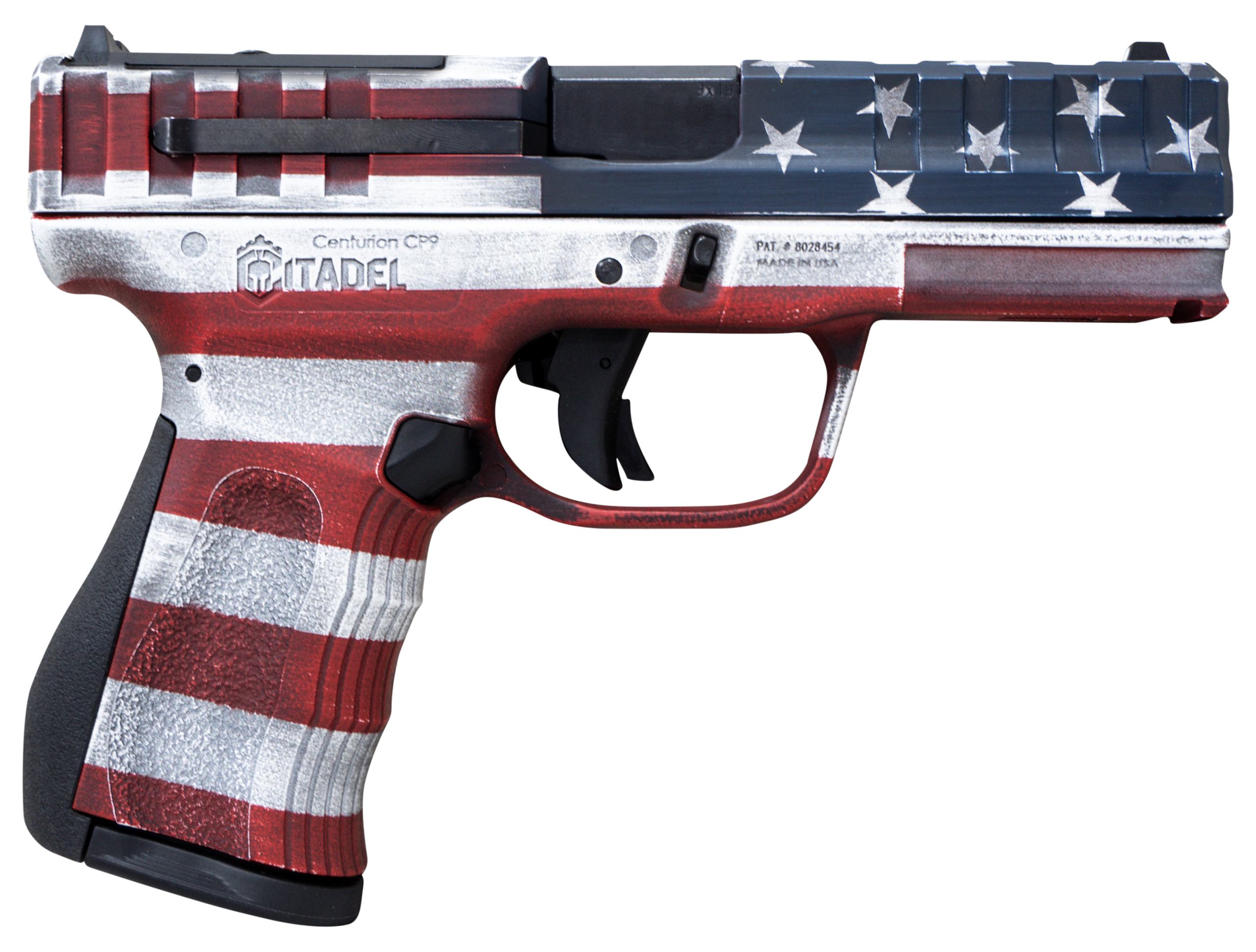 Puma Rifles Centurion CP9 Optic Ready Pistol CITCP9USACAN, 9mm Luger, 4in, Polymer Frame & Grips, American Flag Cerakote Finish, 14 Rds
