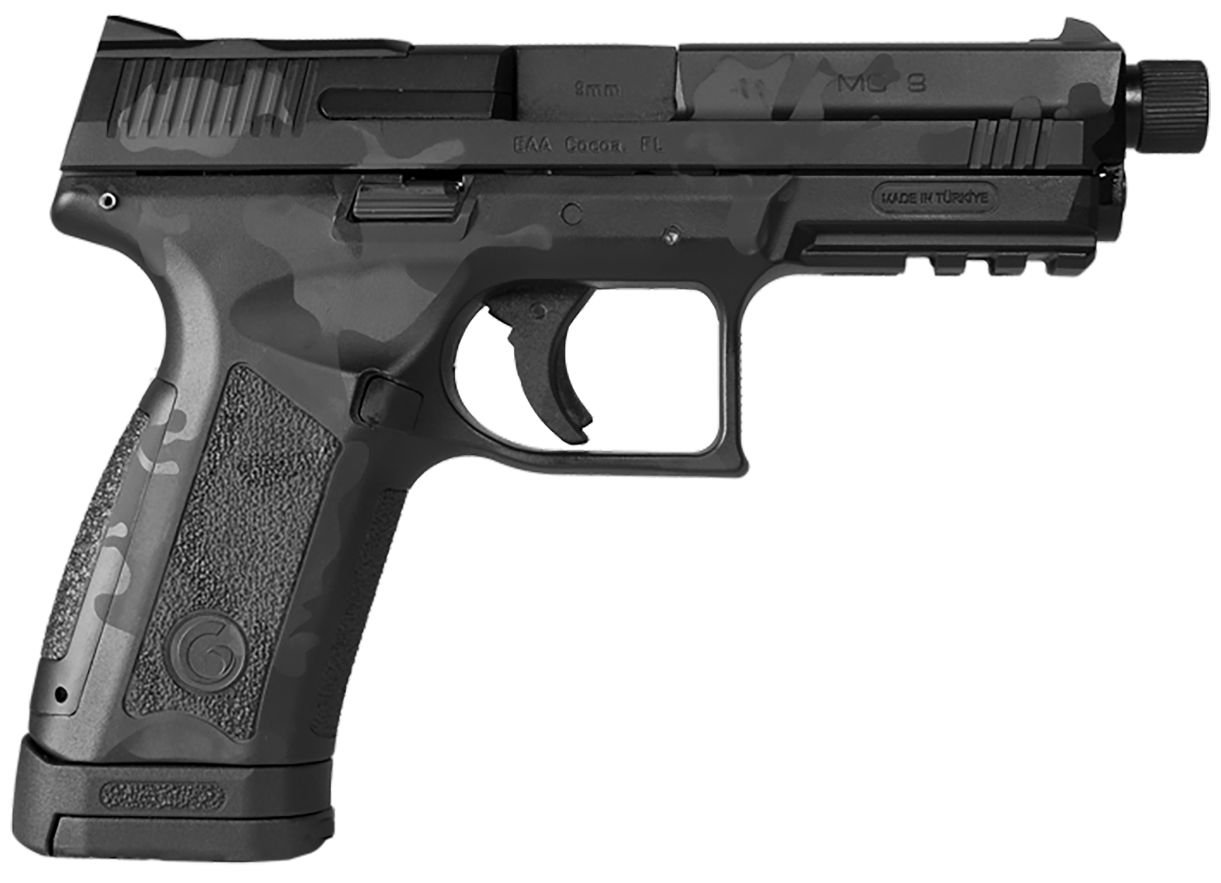 EAA MC9 Disruptor Optic Ready Pistol 390360, 9mm Luger, 4.60in, Black Camo w/Interchangeable Backstrap, Black Camo Finish, 17 Rds