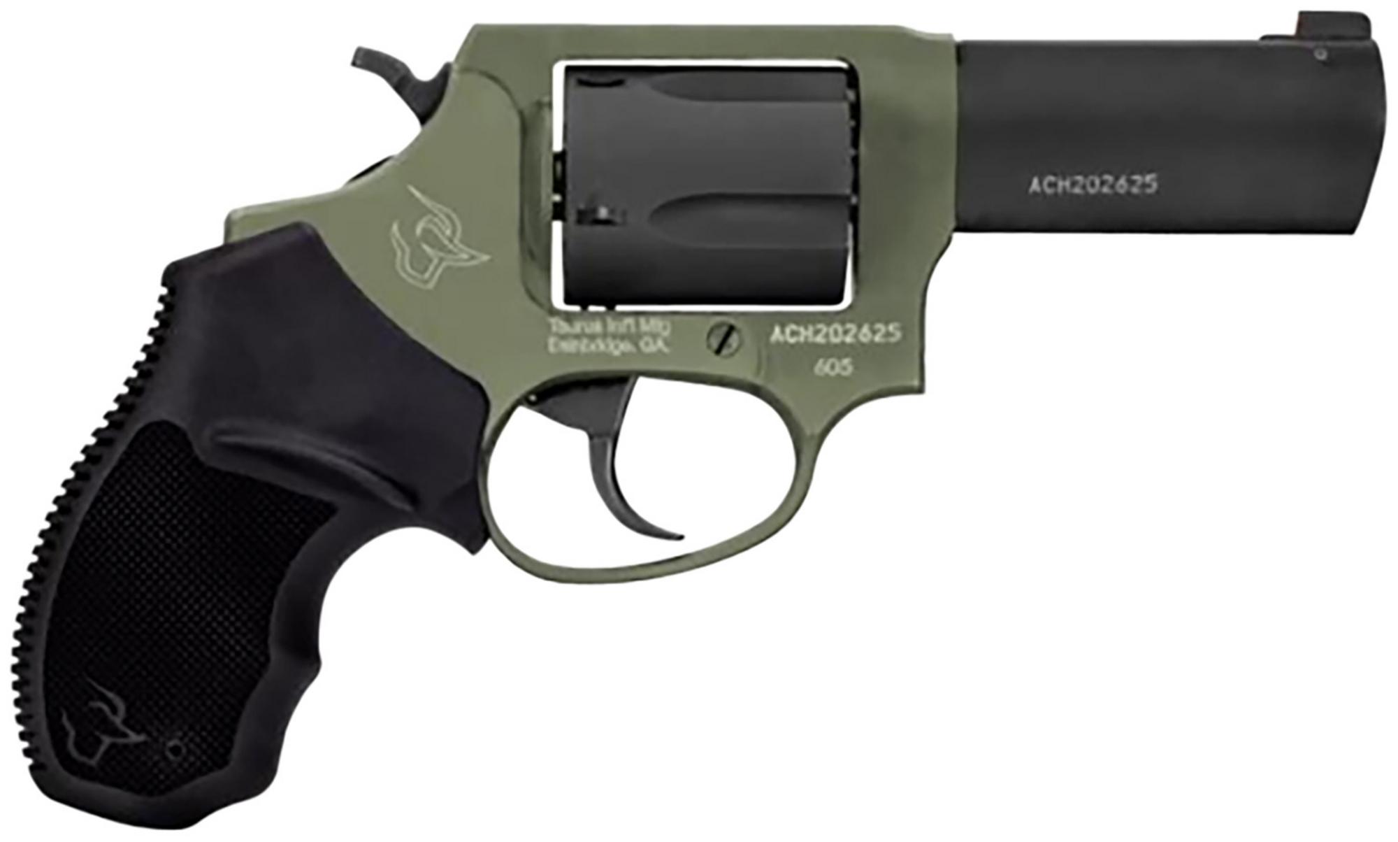 Taurus 605 Revolver 260531F, 357 Mag, 3", Black Hogue Rubber Grips, Sniper Green Finish, 5 Rds