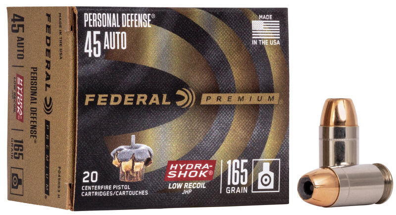 Federal Personal Defense Hydra-Shok Low Recoil .45 Auto 165gr. JHP 20rd Box #PD45HS3H