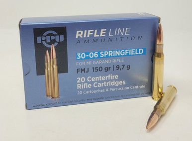 Prvi PPU 30-06 Springfield Ammunition M1 Garand PP3006G 150 Grain Full Metal Jacket 20 Rounds