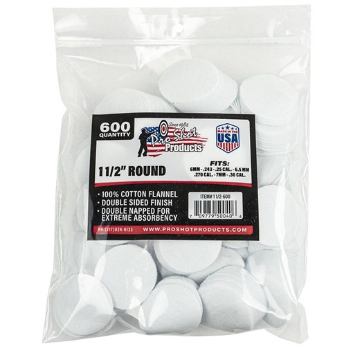 PRO-SHOT 11/2IN ROUND PATCHES - 6MM TO .30 CAL. - 600 COUNT 11/2-600