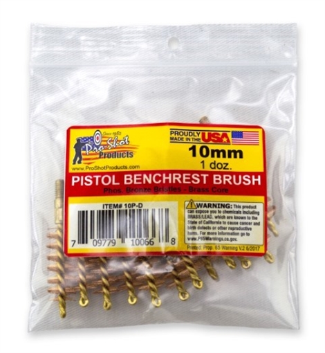 PRO-SHOT 10MM/.40 CAL. PISTOL BRUSH - 12 QTY. BULK PACK 10P-D