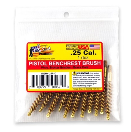 PRO-SHOT .25 CAL. PISTOL BRUSH - 12 QTY. BULK PACK 25P-D