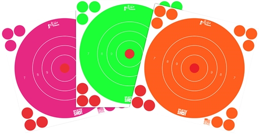 PRO-SHOT SPLATTER SHOT 8IN HI-VIS FLOURESCENT ORANGE PINK AND GREEN - 2 EACH - PEEL AND STICK - 6 PACK 8B-FL-6COMBO