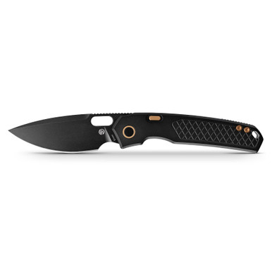 Vosteed Cutlery Psyop - Top Liner Lock Folding Knife - 3.32" Elmax Black Drop Point Blade, Black Diamond Patterned Titanium Handles - A2201