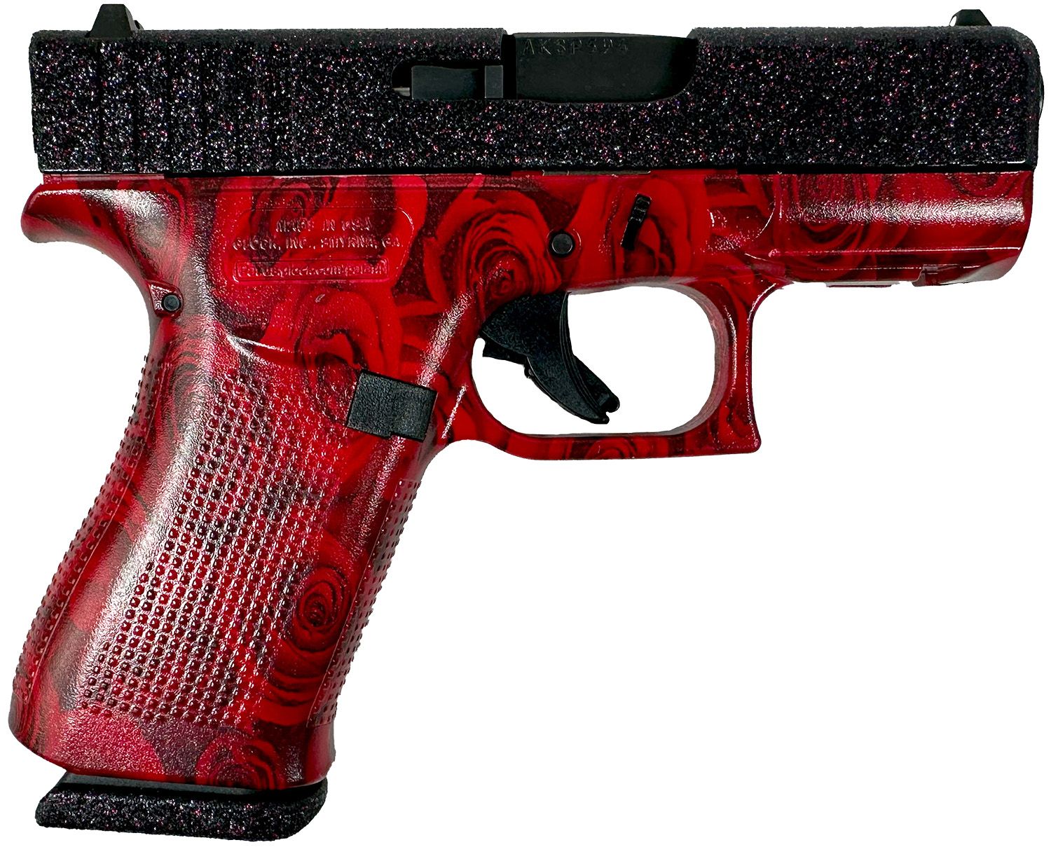 Glock G43X Pistol PX4350204NRR, 9mm Luger, 3.41in, Textured Polymer, Red Roses Cerakote Finish, 10 Rds