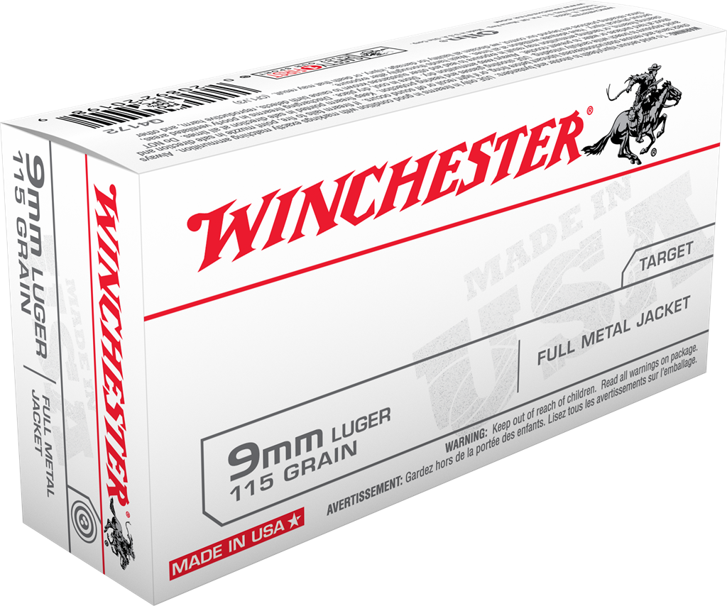 Winchester USA 9mm 115gr. FMJ 1190FPS 50rd Box #Q4172