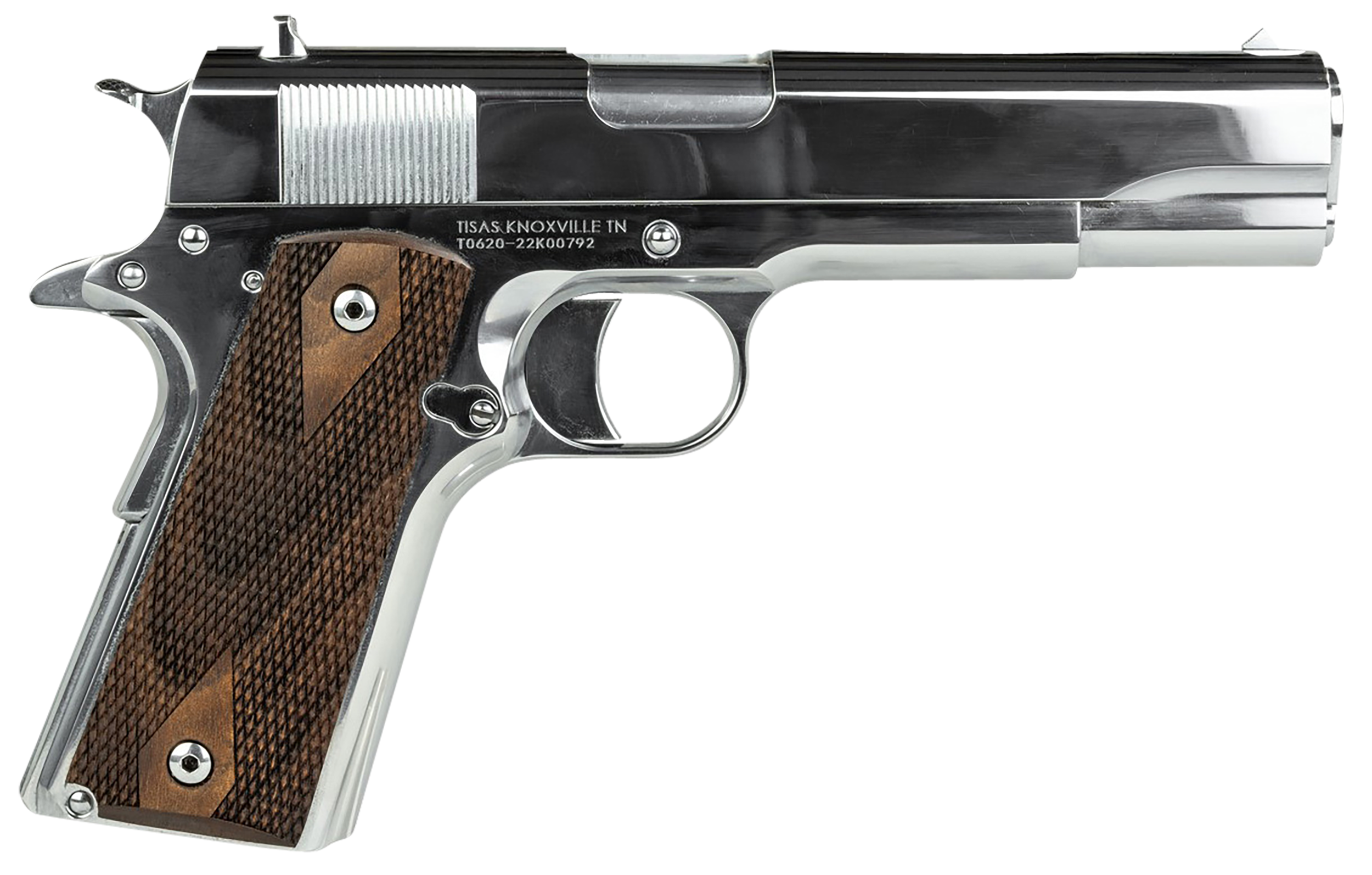 Tisas 1911 Regulator Pistol 10100513, 38 Super, 5in, Turkish Walnut Grips, Chrome High Polished Finish, 9 Rds