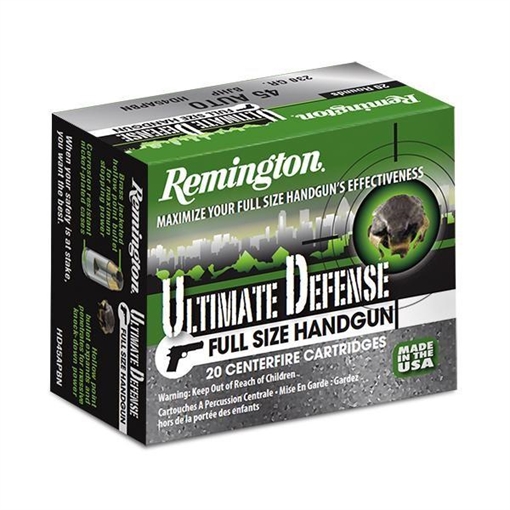 Remington Ultimate Defense Full Sized Handgun Ammunition 9mm Luger (+P) 124 gr. JHP 1180 fps 20/ct 28948