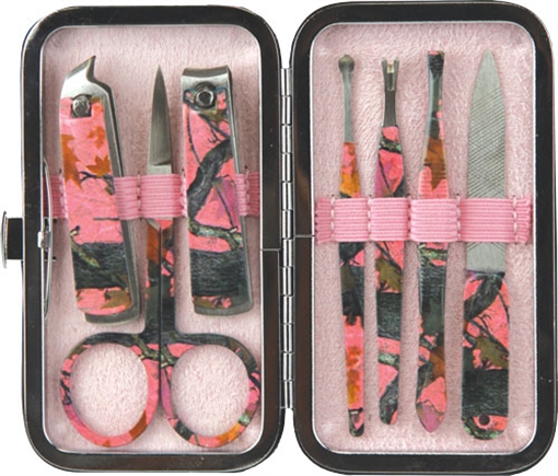 RIVER'S EDGE GIFTS WOMENS 7-PIECE MANICURE SET PINK CAMO 283