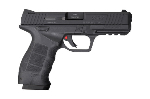SAR SAR9 9mm, 4.4" Barrel, 3-Dot Sights, Ambi Safety, Black, 17rd