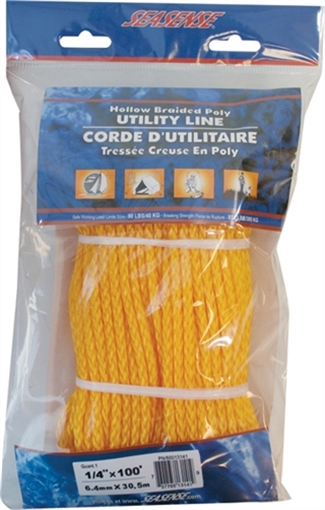 SEA SENSE HOLLOW BRAID ROPE 1/4"x100' YEL 50013141