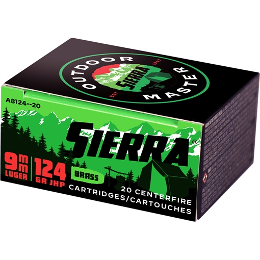 Sierra Bullets Outdoor Master 9mm Luger124 GR JHP Sportsmaster 200rd case (pack 10) A8124--20