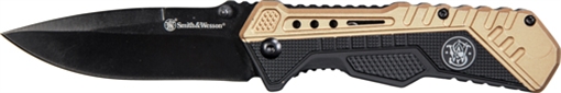 S&W KNIFE BLACK/FDE SPRING AST 3.5" BLACK BLADE RUB/ALUM 1084303