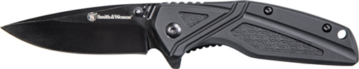 S&W KNIFE BLACK RUBBER 3" BLK OXIDE BLADE W/POCKET CLIP 1084309