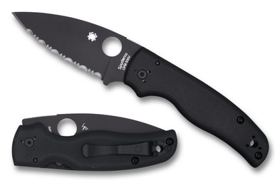 Spyderco Bodacious Compression Lock Folding Knife - 3.66" S30V Black DLC Leaf Shaped Serrated Blade, Smooth Black G10 Handles - C263GSBK