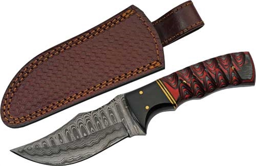 SZCO RITE EDGE 4" BUFFALO HORN /TWISTED WOOD DAMASCUS W/SHTH DM1288