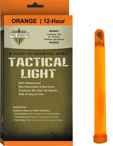 TACSHIELD SHIELD TACTICAL LIGHT STICK 12 HOUR 6" ORANGE 10PK 03086O