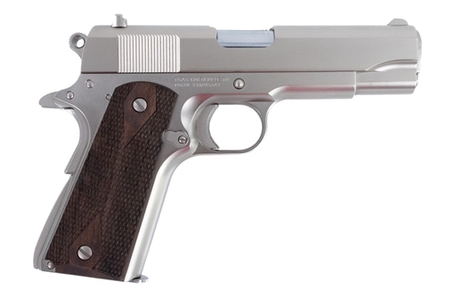 Tisas USA 1911 Tank Commander, Single Action Only, Semi-automatic, Metal Frame Pistol, Commander, 9MM, 4.25" Barrel, Nickel Finish, Turkish Walnut Grips, Fixed Sights, 9 Rounds, 2 Magazines 10100117 1911A1TC9M