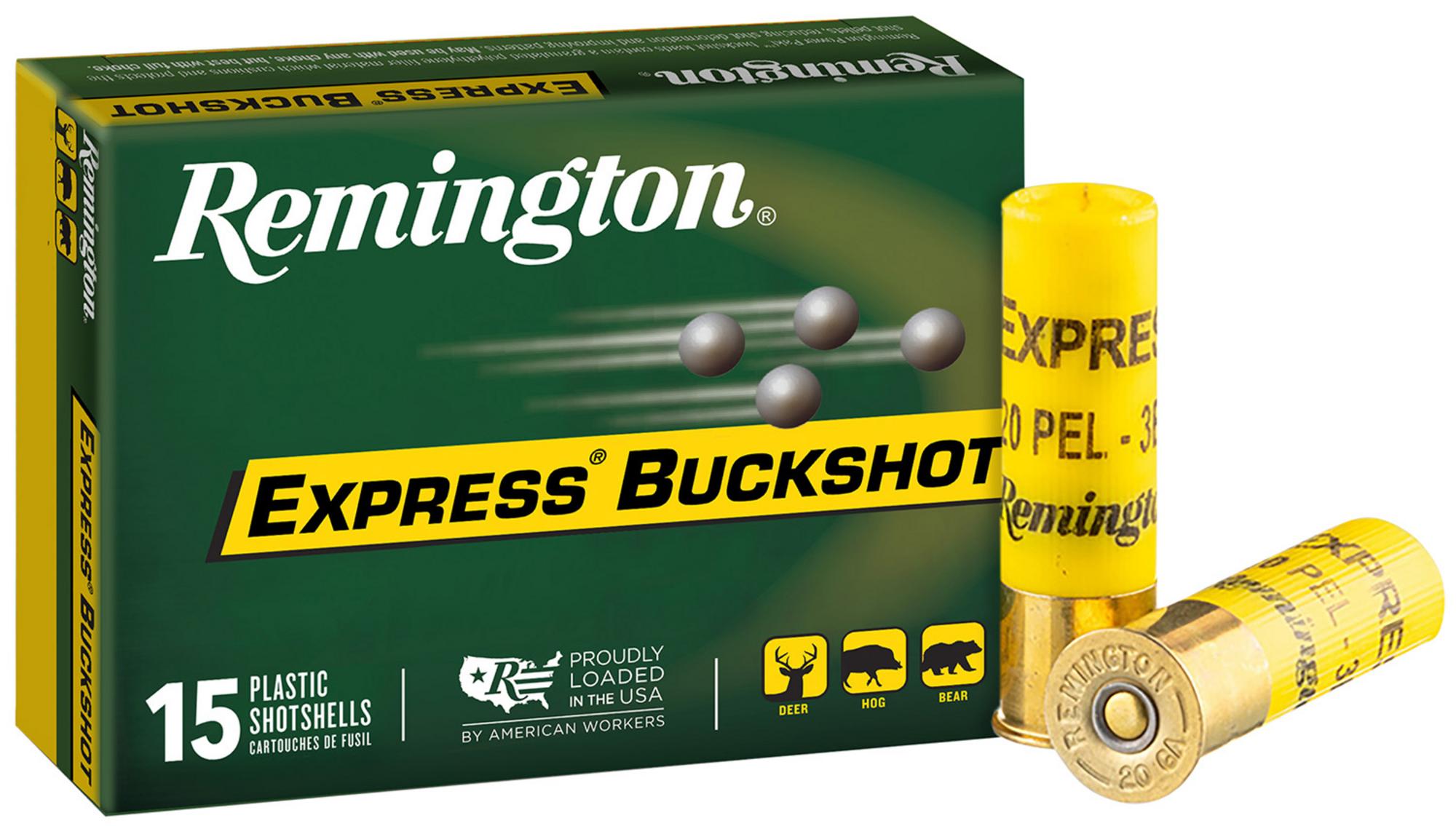 Remington Express Buckshot Shotshells 26877, 20 Gauge, 2-3/4", 20 Pellets, 1220 fps, #3 Buckshot, 15 Rds/box