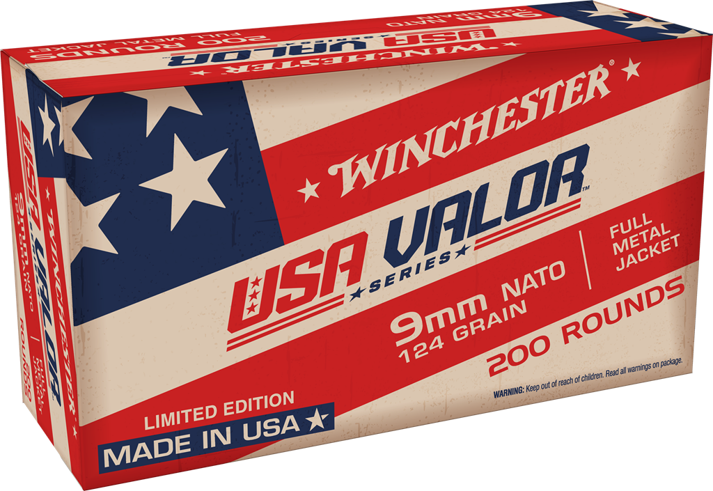 Winchester USA Valor 9MM NATO 124gr. FMJ 1000rd Case #USA9NATOW-CS