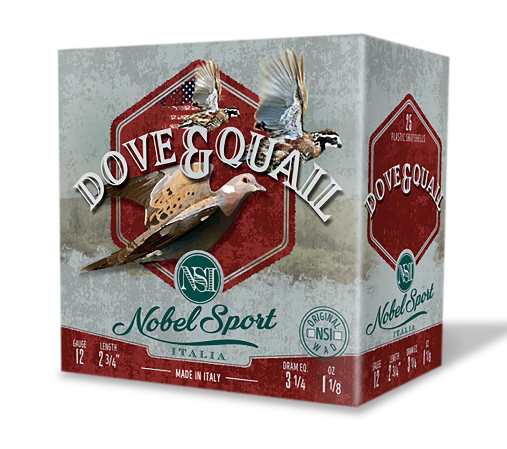 Nobel Sport Dove & Quail Shotshells ANSF126, 12 Gauge, 2-3/4", 1 1/8 oz, 1255 fps, #6 Lead Shot, 250 Rds/box