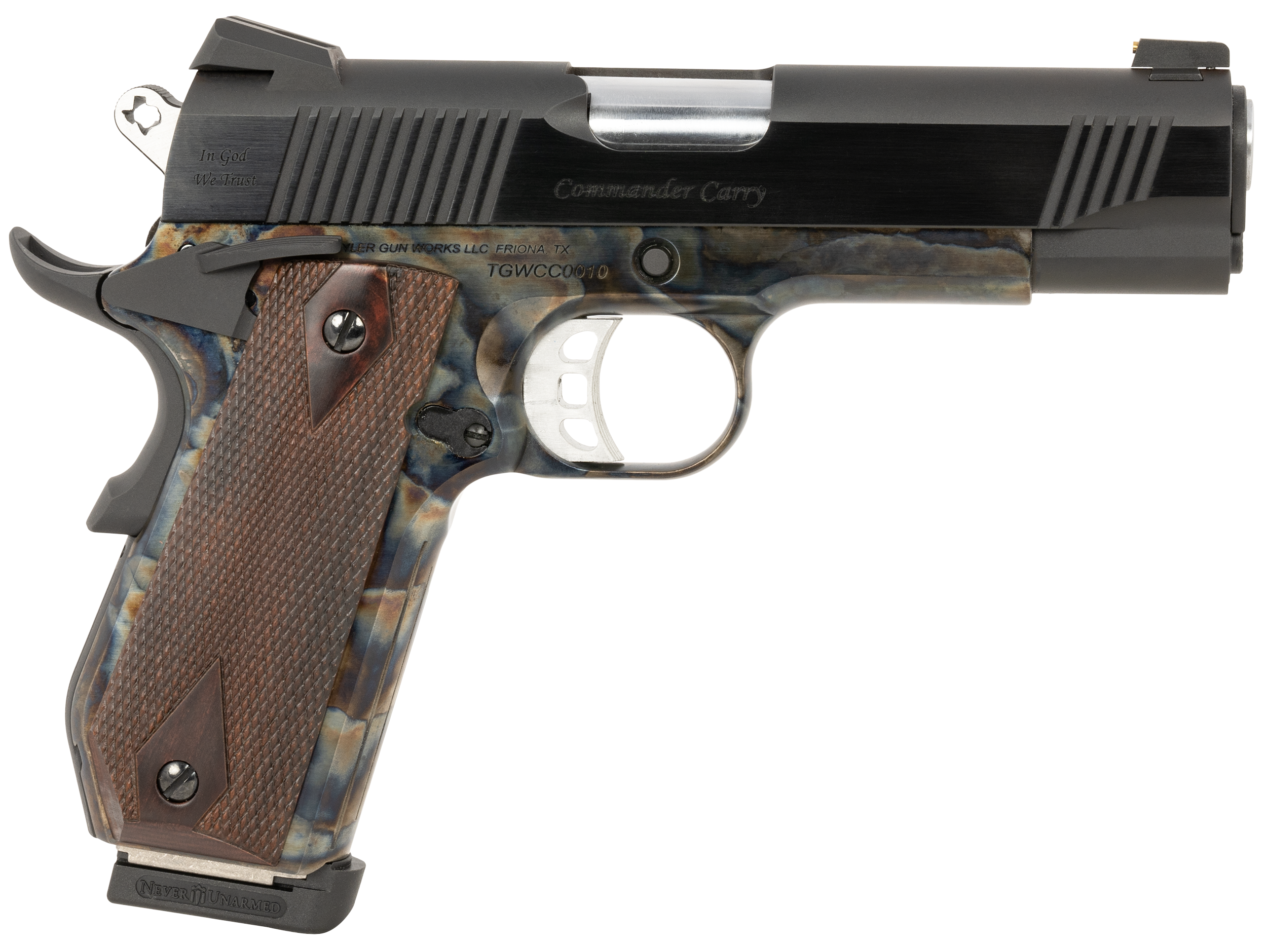 EAA Custom 1911 Commander Pistol TGWCMCC45, 45 ACP, 4.25in, Walnut Grips, Color Case Finish, 7 Rds