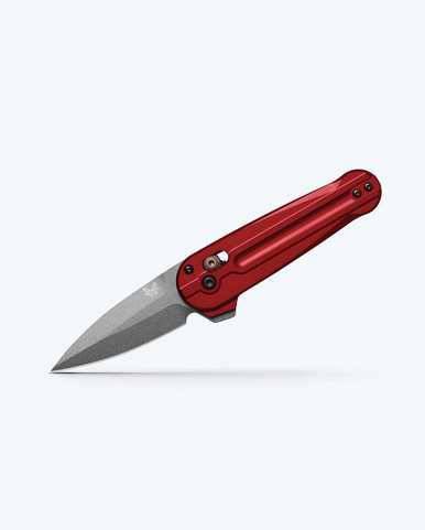 Benchmade Lowden AXIS Flipper Knife - 2.79" M390 Gray Cerakote Spear Point Blade, Phoenix Red Aluminum Handles - 491GY-01