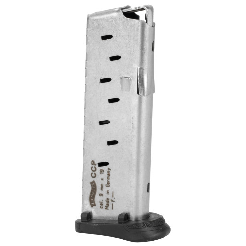 Walther CCP Magazine 9mm, Nickel Body, Black Base Plate, 8rd