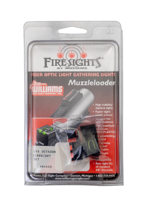 Williams FireSights CVA Octagonal, Fiber Optic Front/Rear, Green Rear/Orange Front, Aluminum, Black Finish