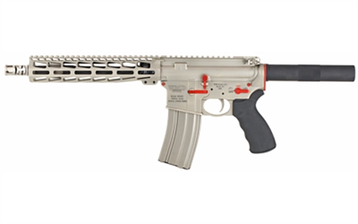 WMD Guns NiB-X AR-15 Pistol, Semi-automatic, 223 Rem/5.56 NATO, 10.5" Barrel, 1:7 Twist, Aluminum, Nickel Boron Finish with Red Accent Kit, Free Floating 9" Seekins NOX M-LOK Handguard, 30 Rounds, 2 Magazines, NiB-X Bolt Carrier NIBXARPISTOL-RSR
