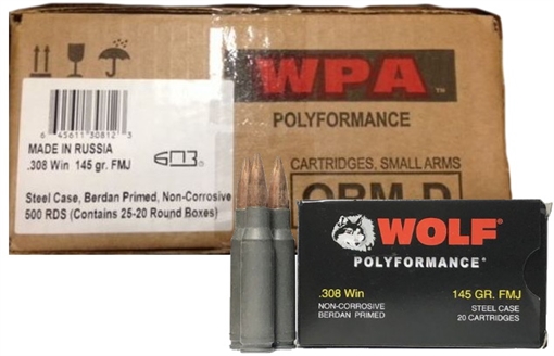 Wolf Steel Case .308 Win Rifle Ammo- 145 Grain wolf308-CASE