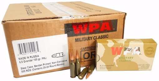 Wolf Steel Case 6.5 Grendel Rifle Ammo - 100 Grain MC65GRENFMJ