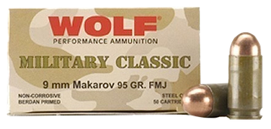 Wolf 9x18mm **Makarov** (NOT LUGER) Ammunition Military Classic 94 Grain Full Metal Jacket Case of 1000 Rounds