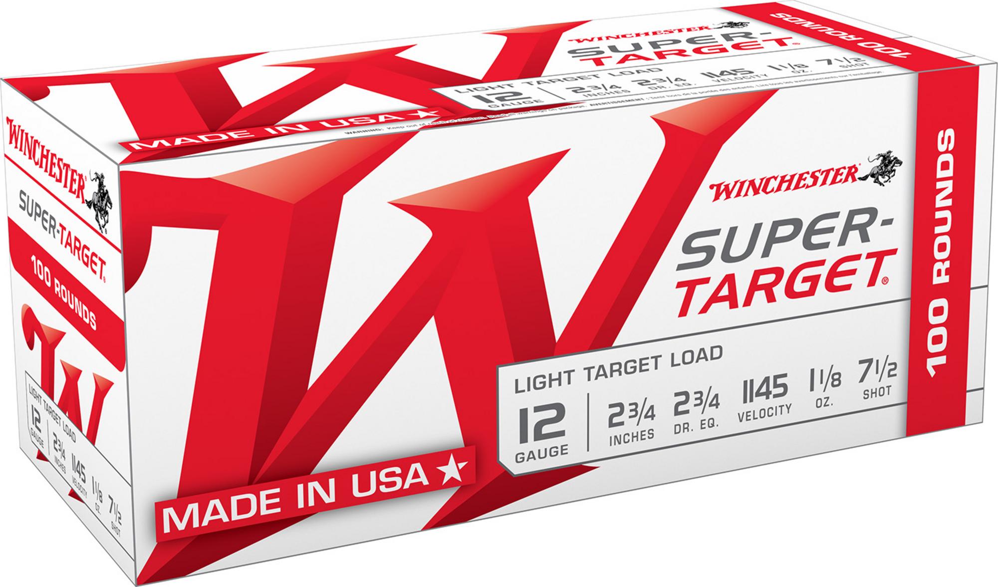 Winchester Super-Target Light Target Shotshells TRGT127VP, 12 Gauge, 2-3/4", 1 1/8 oz, 145 fps, #7.5 Lead Shot, 100 Rds/box