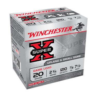 Winchester 20 GA Super-X XU207 2 3/4" 7-1/2 shot 7/8 oz 1210fps 25 rounds