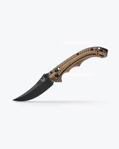 Benchmade 865BK-01 Mini Bedlam AXIS Folding Knife - 3.45" S90V Graphite Black Cerakote Scimitar Blade, Layered Coyote/Black/OD Green G10 Handles